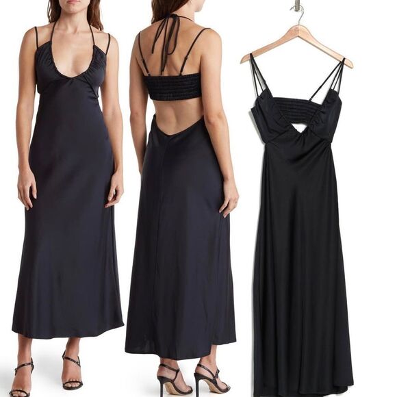 ALC Sienna Halter Neck Satin Midi Dress Black US 10 MSRP $495 - Picture 1 of 1